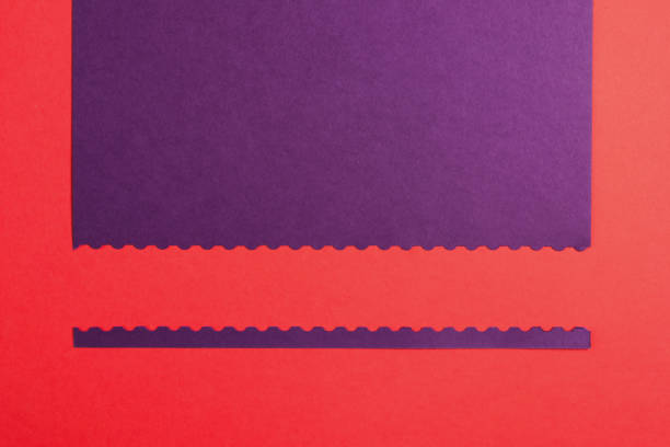 istock Two blank papers red and violet color with figured cutted border. Top view. Education concept 1059183432