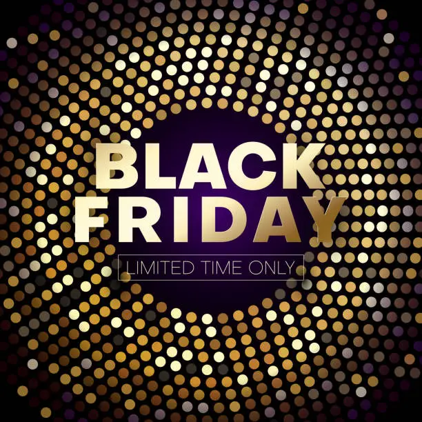 Vector illustration of Golden shiny Black Friday sale promotion poster.