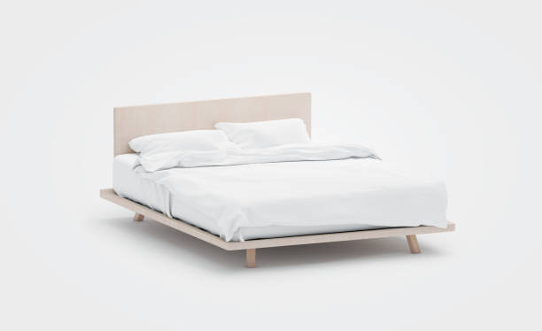 en blanco cama blanca con maqueta de almohadas, vista lateral, aislado, - queen size bed fotografías e imágenes de stock