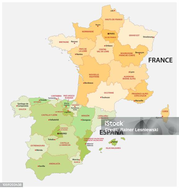 Administrative Und Politische Karte Von Spanien Und Frankreich In Der