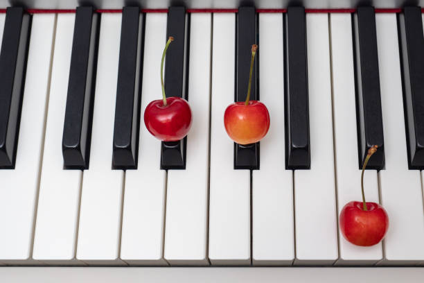 istock Piano chord  shown by cherries on the keys - A#m/Bbm 1059205014