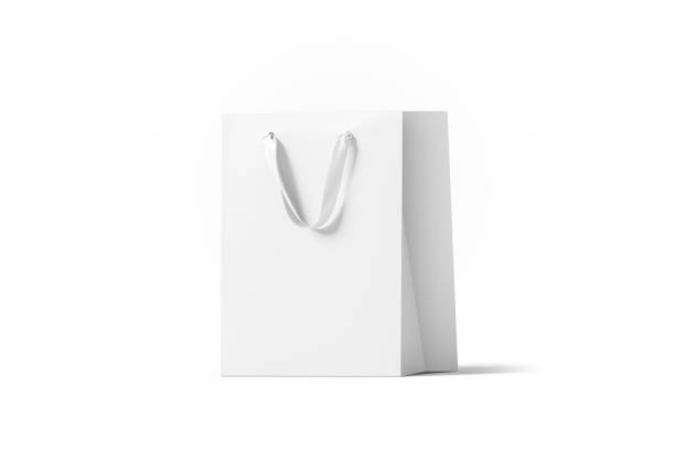 bolsa de regalo de papel blanco en blanco con mango seda maqueta, - bag white paper bag paper fotografías e imágenes de stock