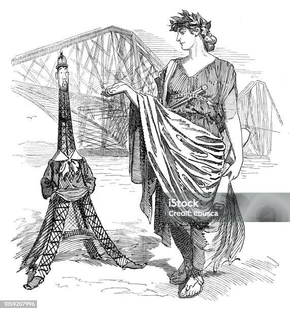 British London Satire Caricatures Comics Cartoon Illustrations Tour Eiffel  Stock Illustration - Download Image Now - iStock