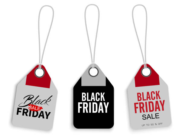 istock Black Friday sale promo price tags or label templates isolated on white. 1059208382