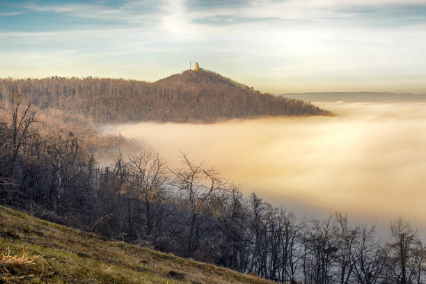 Foggy morning at the water towers in Augsburg, Bavaria, Germany