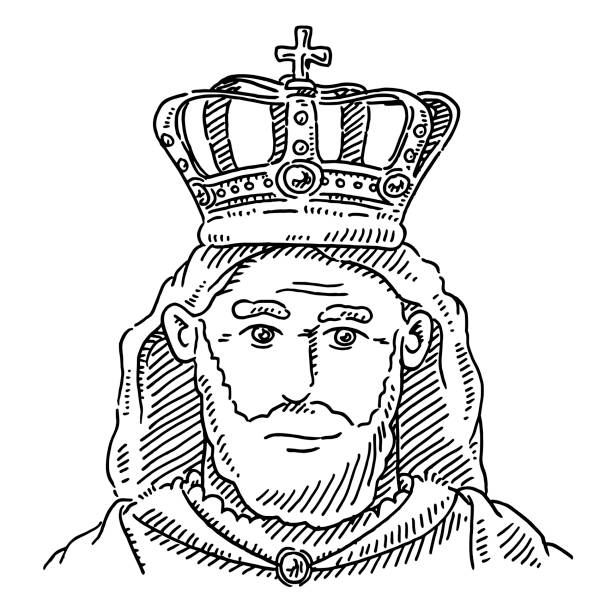 ilustrações de stock, clip art, desenhos animados e ícones de king portrait crown monarch drawing - cross hatching