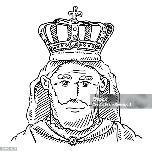 King Portrait Crown Monarch Drawing Stock Illustration - Download Image Now - King - Royal Person, Sketch, Cross Shape
