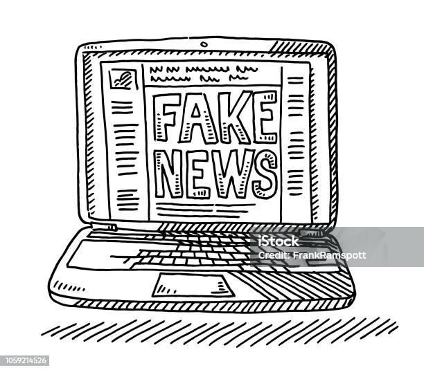 Fake News Social Network Laptop Computer Drawing Stock Illustration - Download Image Now - Fake News, Laptop, Line Art