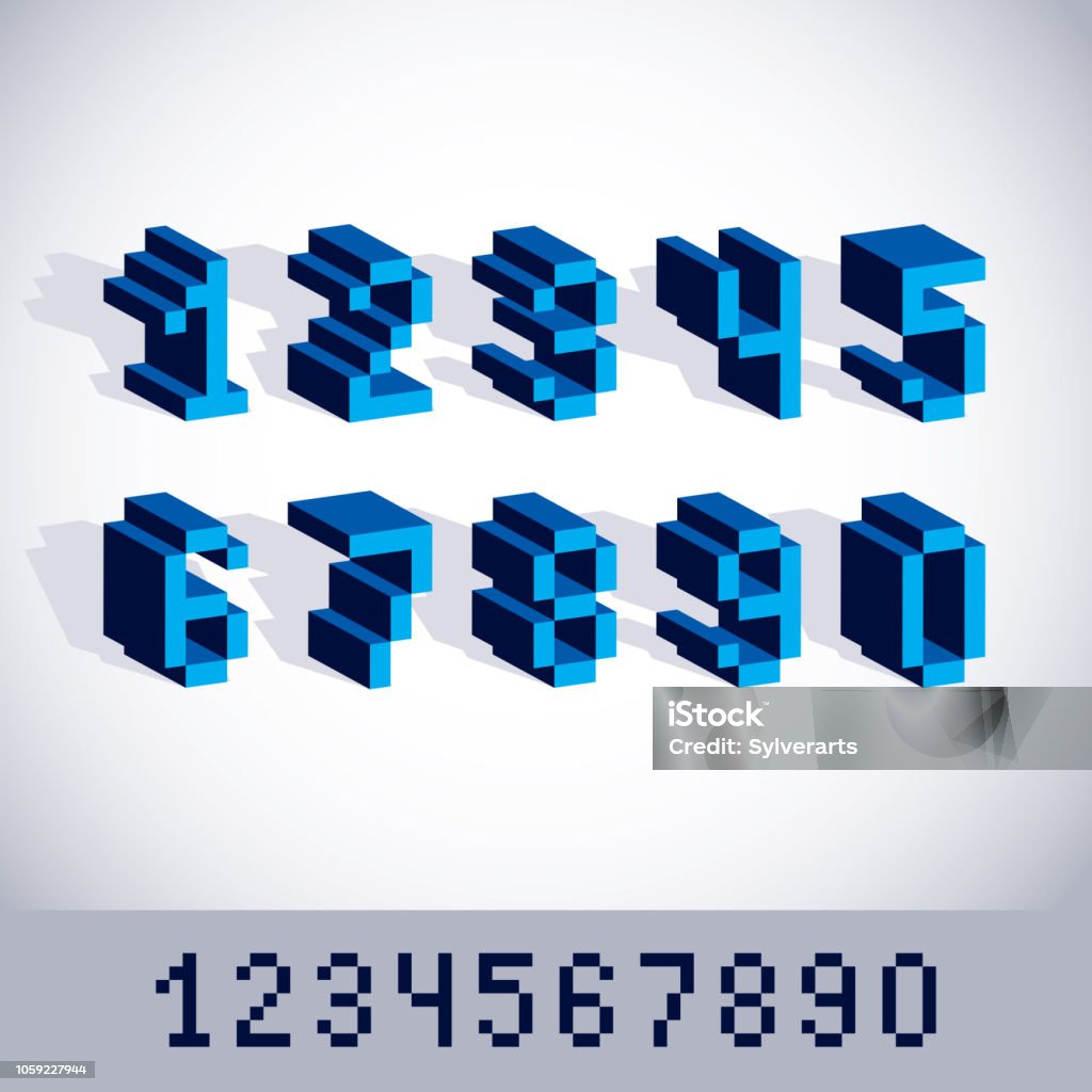 Numbers With Edge Vector Modern Tech Whole Numbers Set Geometric Pixilated Digits 3d ...