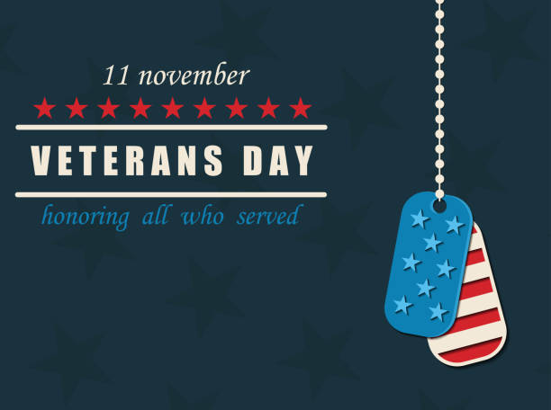 ilustraciones, imágenes clip art, dibujos animados e iconos de stock de feliz día de los veteranos. etiquetas de perro militares. celebración patriótica tradicional americana. - armed forces us veterans day military saluting