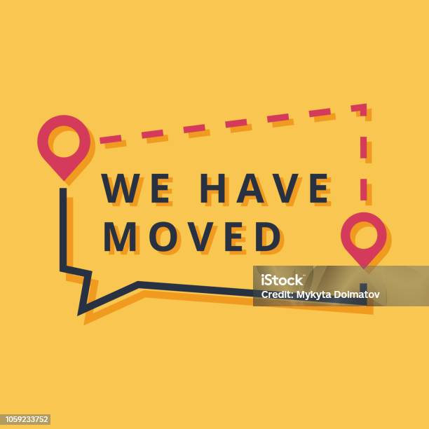 Color We Have Moved Thin Line Bubble Concept Of Locator Land Mark Like Ecommerce Delivery Or Transfer Label Stock Illustration - Download Image Now