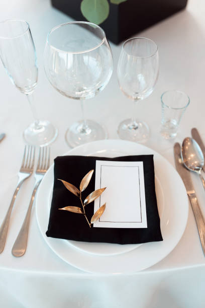 istock Sparkling glassware stands on table prepared for wedding. Wedding decor, interior. Festive. Banquet table. 1059237180