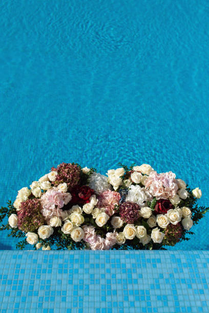 istock The pool filled with white rose flowers. Wedding decor 1059237716