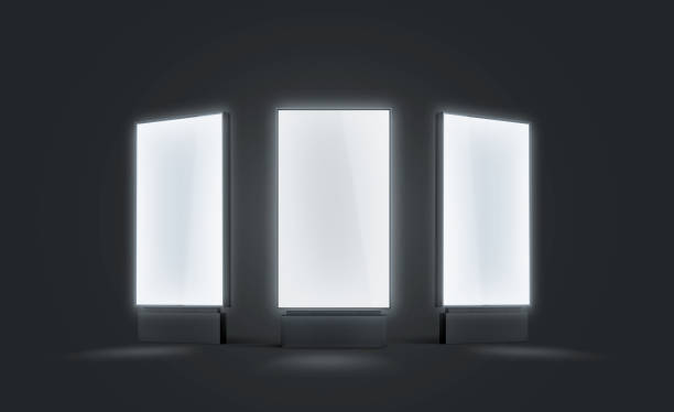 Blank white glowing pylon mock up set, isolated in darkness