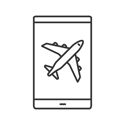 Smartphone airplane mode linear vector icon. Thin line. Mobile phone screen with plane