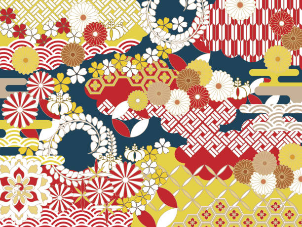 Pop Japanese pattern background material Pop Japanese pattern background material for New Year plant stipe stock illustrations