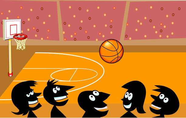 Basketball Court with Cartoon Audience Basketball Court with Cartoon Audience basketball crowd stock illustrations