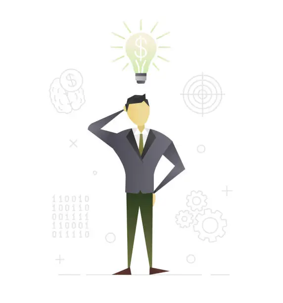 Vector illustration of Thinking businessman character