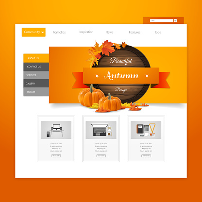 Fall Theme Website Creative Autumn Theme Website Template Design Vector Stock Illustration ...