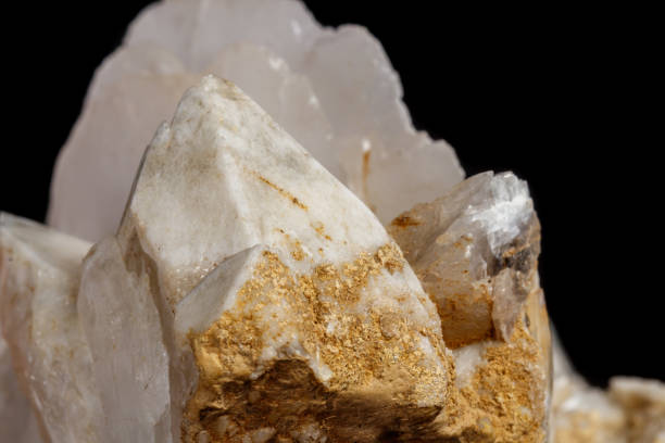 istock Macro mineral stone Snow quartz with calcite on a black background 1059250692