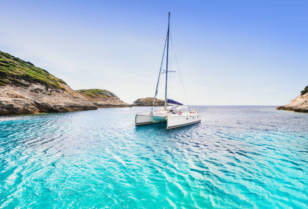 istock Sailboat in beautiful Mediterranean bay 1059250792