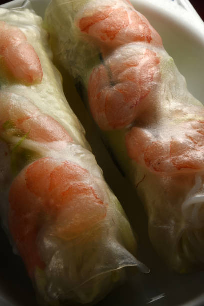 Spring Rolls with Fried Shrimp Close Up