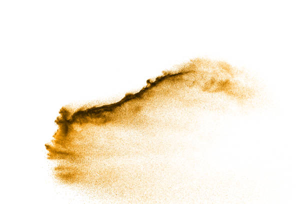 istock Dry river sand explosion. Golden colored sand splash against white background. 1059263338