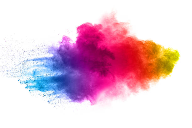 istock Abstract multi color powder explosion on white background.  Freeze motion of  dust  particles splashing. Painted Holi in festival. 1059263564