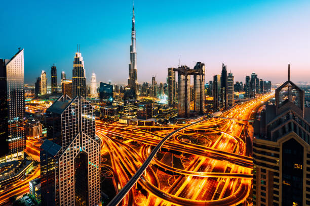 istock Dubai skyline with traffic junction and Burj Khalifa 1059265046
