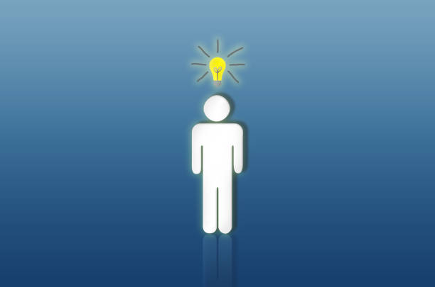 istock leadership creative thinking idea concept white human outstanding still standing in blue background with light bulb genius intelligent design solution issue. business success plan leader. 1059265654
