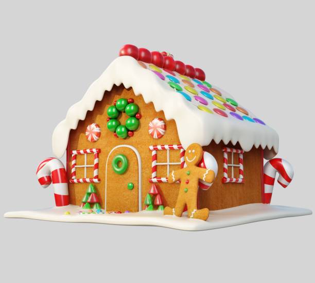 Ginger Bread House Side view- Stock image Christmas styled gingerbread house against bright background candy peppermint christmas mint stock pictures, royalty-free photos & images