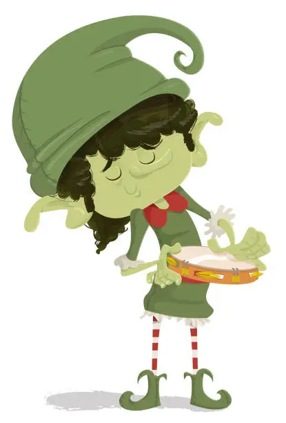 Vector illustration of The Elf and the Tambourine
