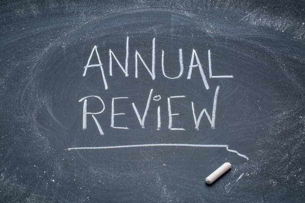 istock Annual review blackboard sign 1059280804