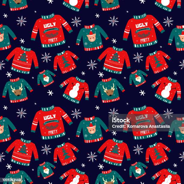 Weihnachten Hässliche Pullover Muster Stock Vektor Art und mehr Bilder von Weihnachtspullover - Weihnachtspullover, Häßlichkeit, Hässlicher Pullover