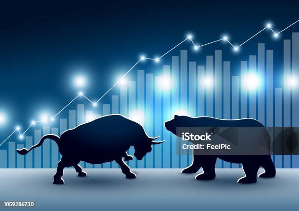 Création De Marché Boursier De Haussiers Et Baissiers Avec Graphique Et Graphique Illustration Vectorielle Vecteurs libres de droits et plus d'images vectorielles de Ours