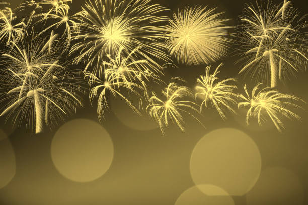 istock Gold firework and blurred bokeh light with copy space in Christmas and New Year. Abstract background holiday concept. 1059290270