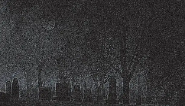 Vector illustration of Spooky cemetery at night with full moon