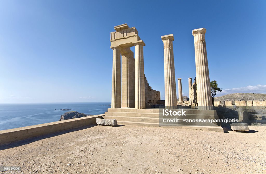 Ancient temple of Apollo at Rhodes, Greece Ancient temple of Apollo at Lindos, Rhodes island, Greece Acropolis - Lindos Stock Photo