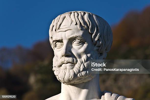 Portrait Of A Stones Statue Of Aristotle On A Sunny Day Stock Photo - Download Image Now