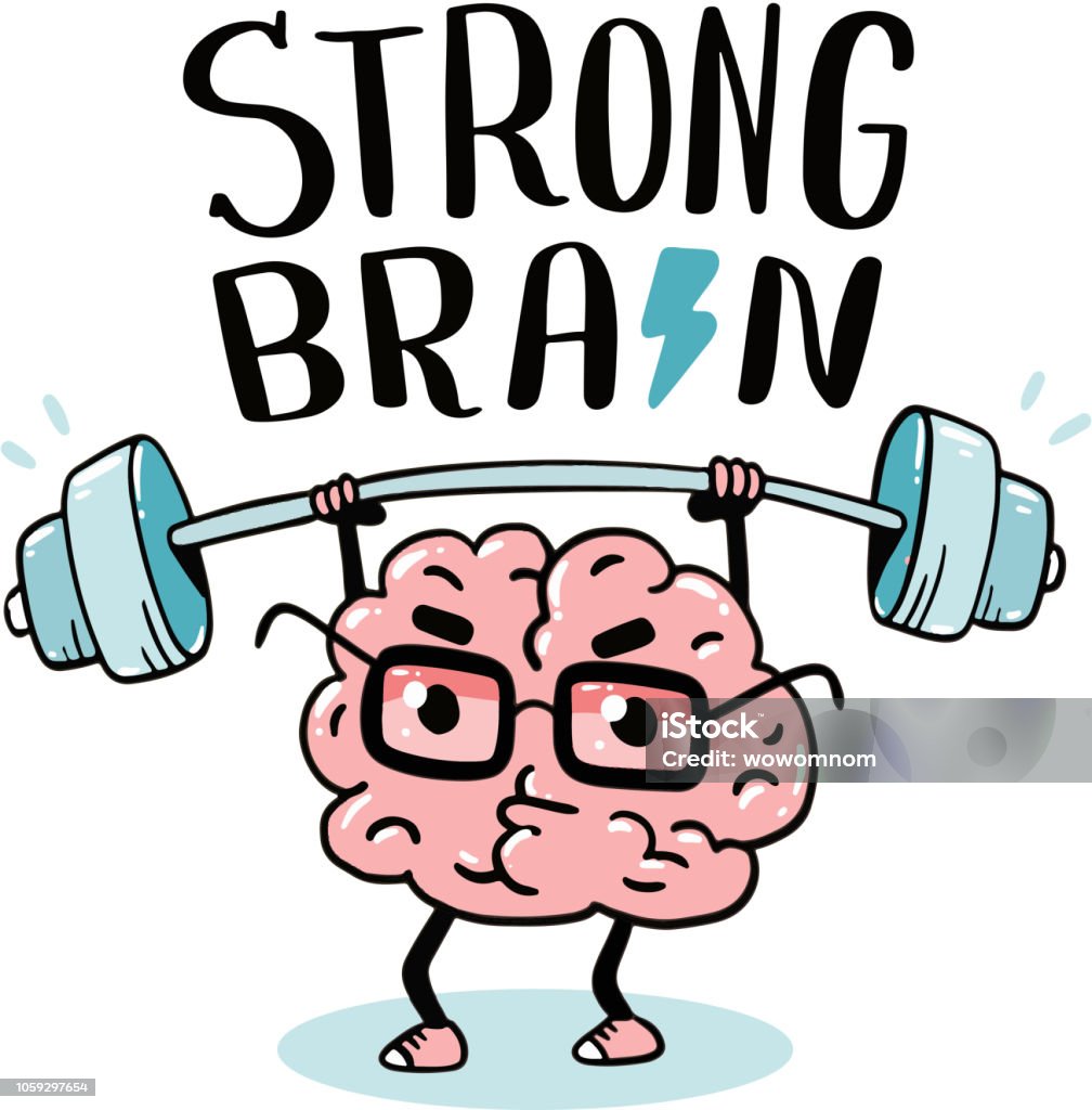 Very Strong Cartoon Brain Concept Doodle Style Stock Illustration -  Download Image Now - Anthropomorphic Face, Barbell, Cartoon - iStock