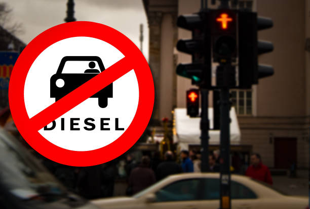 Berlin Diesel driving ban - Diesel car Prohibition sign stock photo
