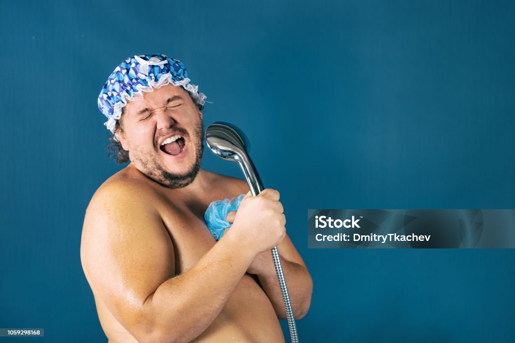 Funny Fat Man In Blue Cap Sing In The Shower Stock Photo - Download Image Now - Shower, Singing, Men - iStock Funny Fat Man In Blue Cap Sing In The Shower Stock Photo - Download Image Now - Shower, Singing, Men - iStock