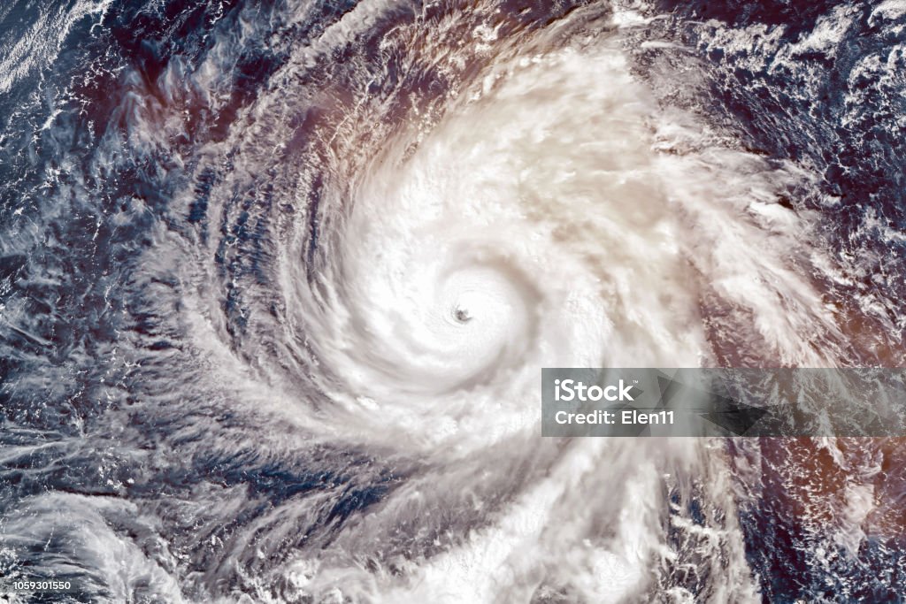 Super Typhoon Yutu, strongest storm on Earth in 2018. Satellite view. Elements of this image furnished by NASA. Hurricane - Storm Stock Photo