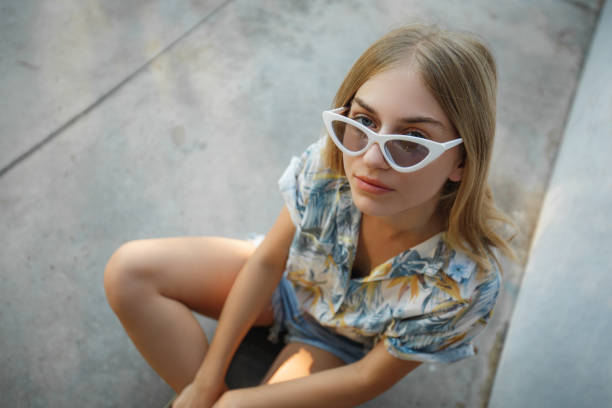 Girl looking up at camera