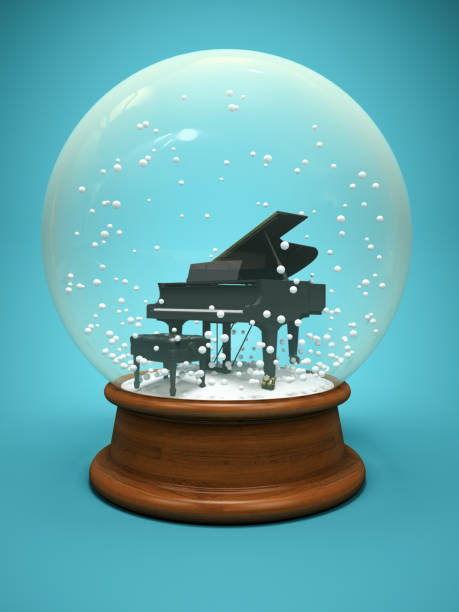 istock Snow globe with piano on a blue background 3D illustration 1059309984