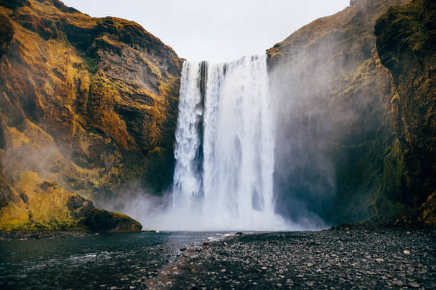 Skogafoss waterfall in Iceland in autumn