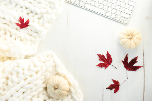 istock Pumpkins and autumn leaves on table 1059316970
