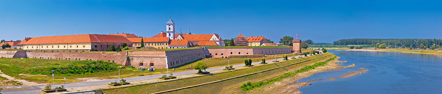 Tvrdja old town walls and Drava river walkway in Osijek panoramic view, Slavonija region of Croatia