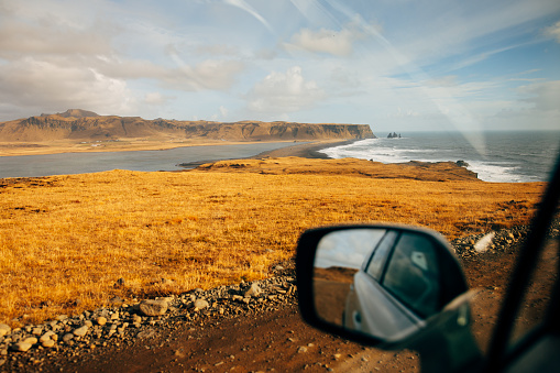 Black beach from car in iceland