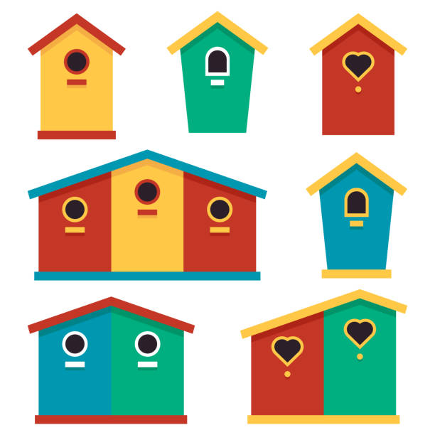 illustrations, cliparts, dessins animés et icônes de cabanes d’oiseaux. ensemble d’icônes de couleur dans le style plat. illustration vectorielle. - birdhouse wood isolated white background